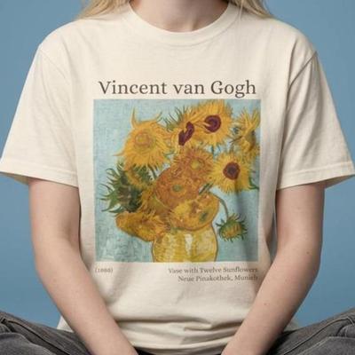 T-shirt Vincent van Gogh Vaso Girasoli e t-shirt per bambini | T-shirt Stampa Artistica Vaso con Dodici Girasoli | Maglietta Fine Art e t-shirt per bambini