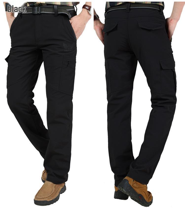 In Stock Men's Quick-Dry Winter Outdoor Multi-Pocket Ski Pants, Plus Velvet Thick Straight-Leg Windproof Long Pants