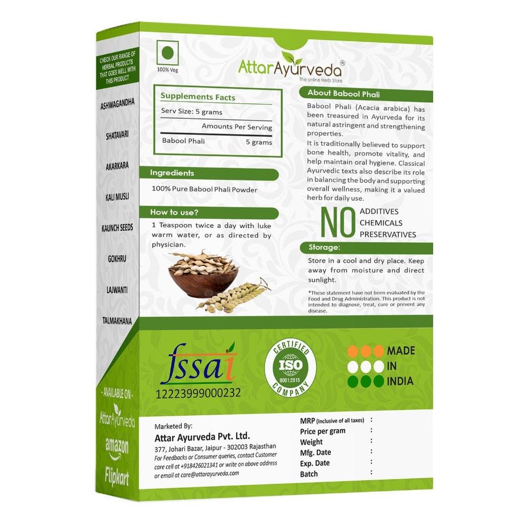 Attar Ayurveda Babool Phali Herbal Powder 250 G Natural Babool Bark Powder For Daily Wellness & Traditional Use