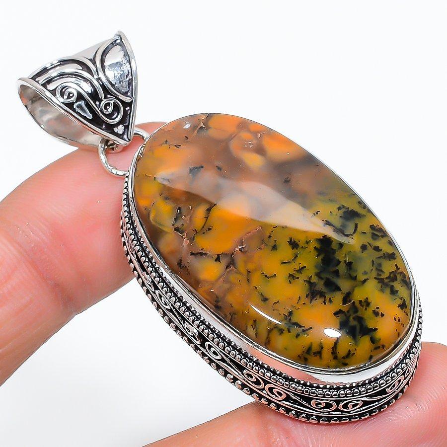 

Натуральный желтый дендритный ювелирный кулон ручной работы из стерлингового серебра 925 пробы 2,29 дюйма i0D91