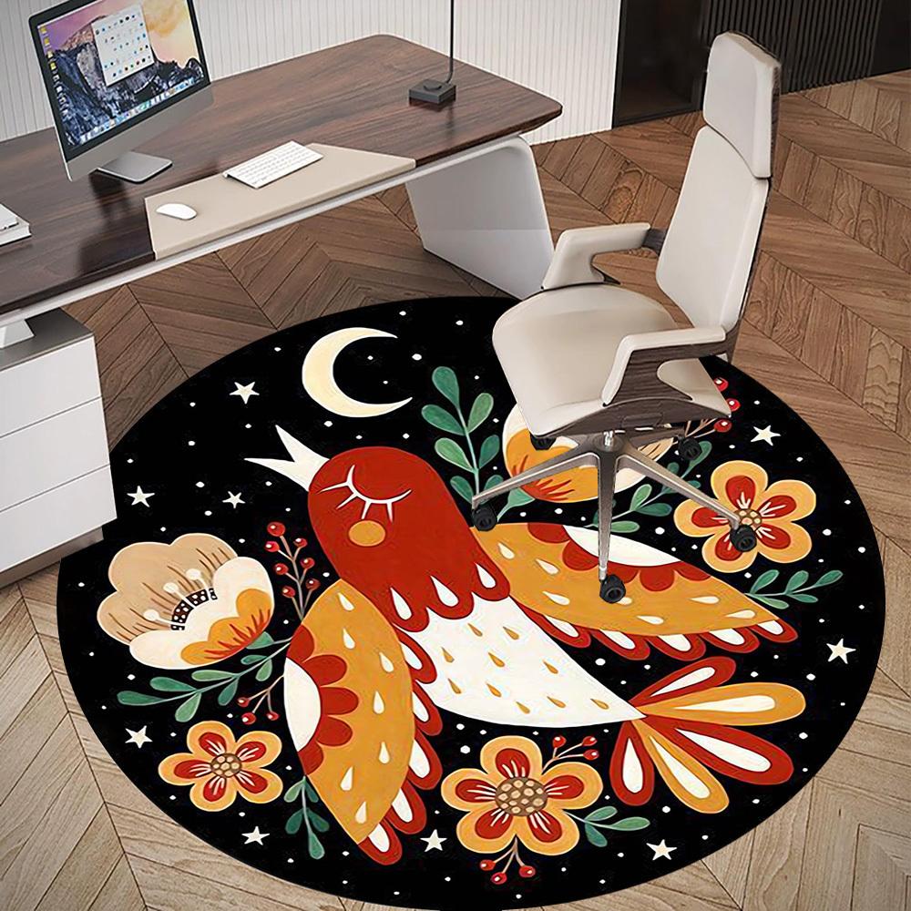 1pc bird flowers Round Chair mat Area Rug - Non-Slip, Floor Mat for Office, Bedroom, and Indoor Decor -1002020