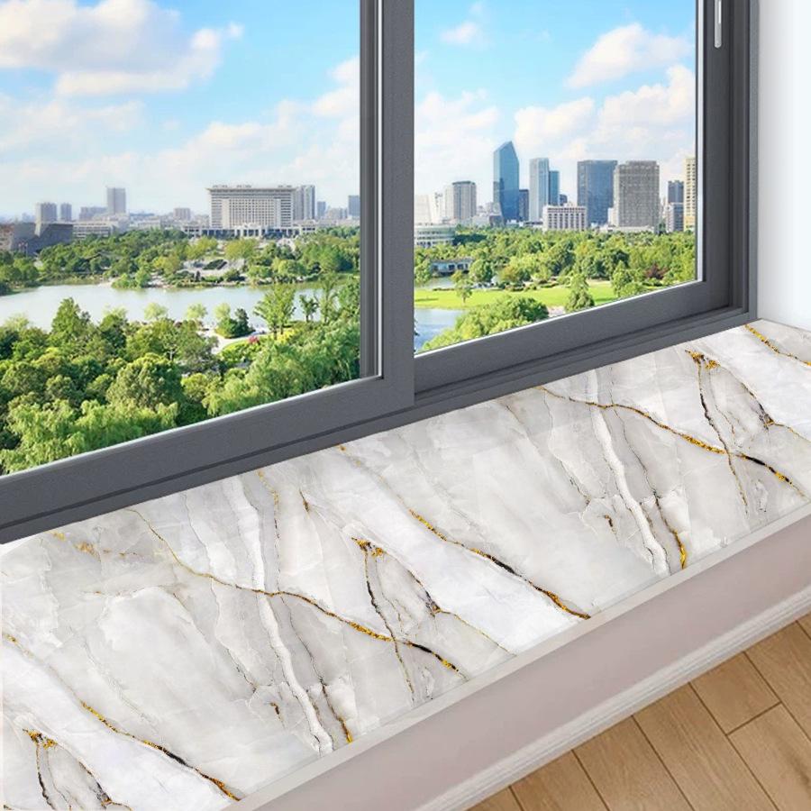 Self-Adhesive Gold Foil Marble Wallpaper Peel & Stick, Waterproof Oil-Proof Kitchen Backsplash Countertop Sticker, 5-Layer PET Wall Decal for Furnitur