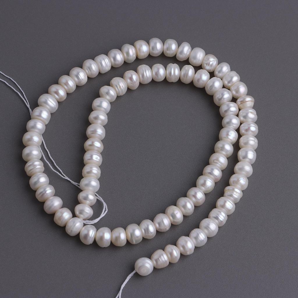 High Luster 6-6.5mm Threaded Flat White Freshwater Pearls for DIY Jewelry