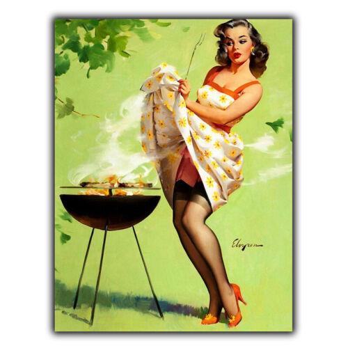 METAL SIGN WALL PLAQUE BBQ Garden PIN UP GIRL ELVGREN Retro A Aluminum 20x30cm（7.8x11.8inch）