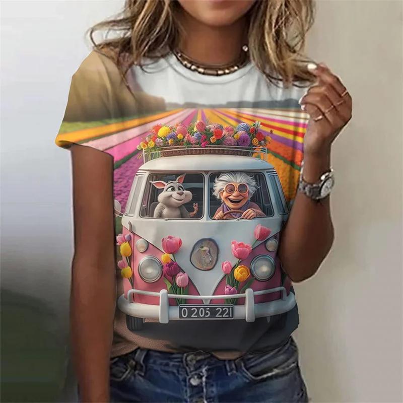 

Летний топ с круглым вырезом, 3D-принтом с забавным мультяшным узором «Бабушка», модная повседневная женская футболка с коротким рукавом 6XL