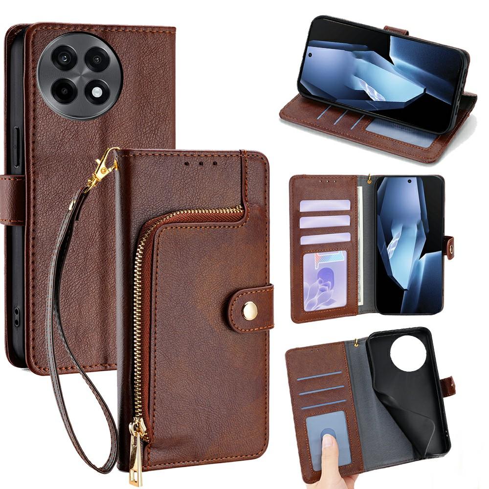 For OnePlus Ace 5 Pro 5G/Ace 5 5G Case Zipper Pocket PU Leather Wallet Flip Phone Cover