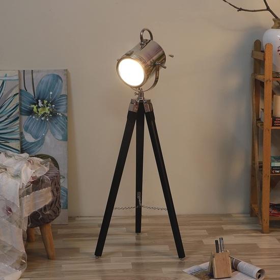 93.98 Cm Black Wooden Tripod Spotlight Industrial Nautical Searchlight for Home, Office, Livingroom, Bedroom, Diningroom Decor
