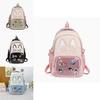 Cat Pattern Student Backpack With Transparent Compartment And Badge For Daily Use