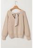 2025 Women's V-neck Pullover Sweater with Bow Back – European & American Winter Collection