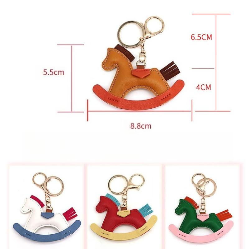 Women Leather Charms Bag Pendant KeyChain Cartoon Pony Rocking Horses Keyring Cute Animal Ornament Accessories