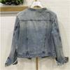 Denim Jacket for Women's Spring Autumn Heavy Industry Beading Jeans Coat Fashion O-neck Short Outerwear Female