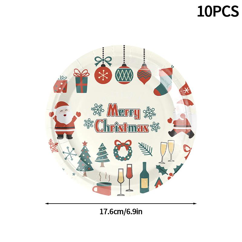 2025 Christmas Party Disposable Tableware Santa Claus Pattern Paper Plates Cups Christmas Tree Napkin Merry Christmas Supplies