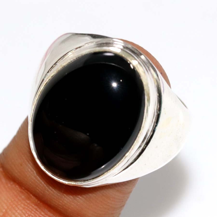 Fine Finish Black Onyx Man'S 925 Silver Plated Ring US 8 Ethnic Fusion Design Q9O81