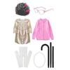 100 Days Of School Granny Costume Set For Kids Pink Floral Print A Line Dress With Long Sleeves For Halloween And Dance Parties