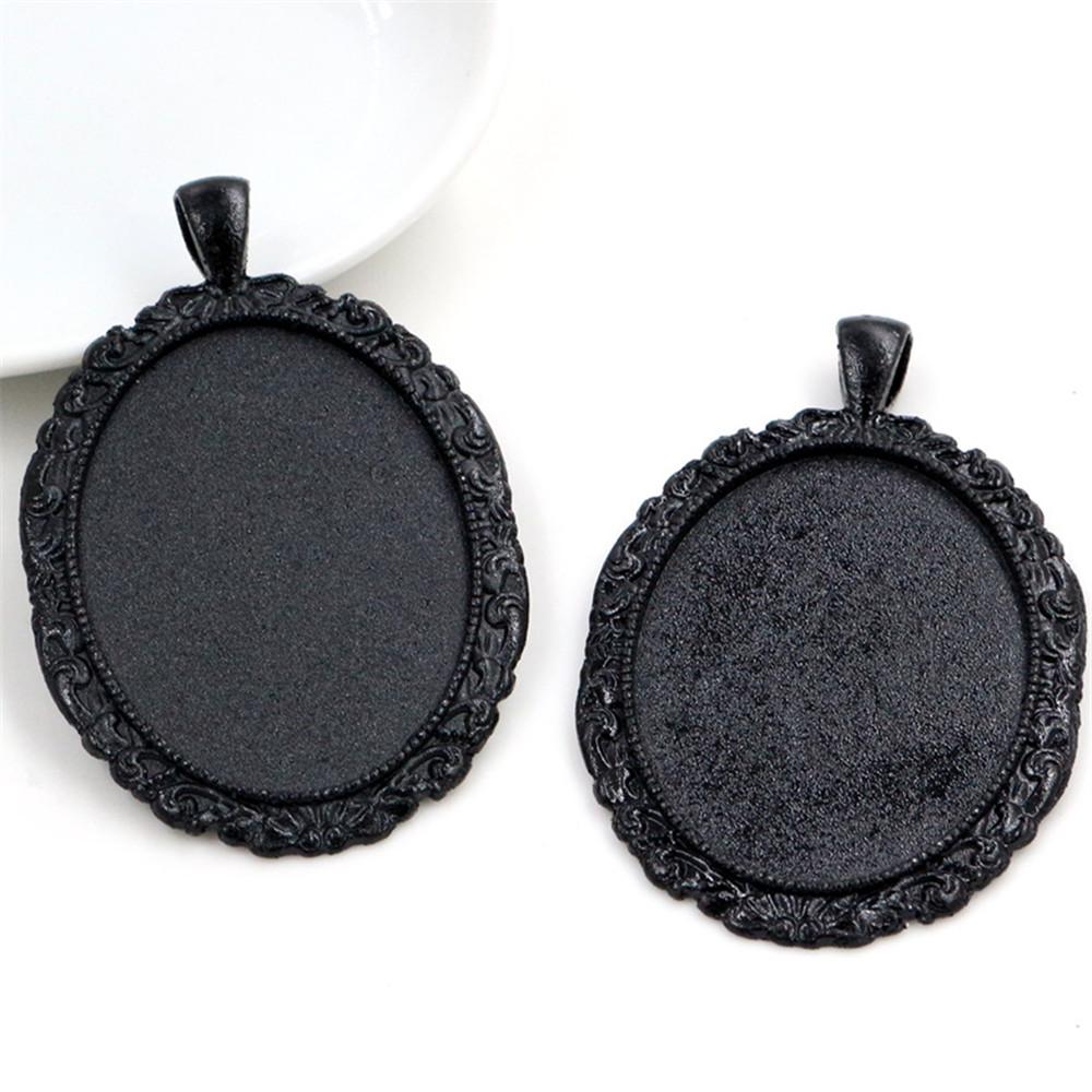 5pcs 30x40mm Inner Size Antique Silver Plated and Bronze and Black Cabochon Base Setting Charms Pendant