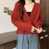 V-neck Fashion Women One Button Cardigan Short Sweater Autumn /Winter Long Sleeve Knitted Jackets Solid Color Elegant Loose Office Basic Casual Coats