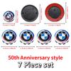 DJSA5 Hood Trunk Wheel Steering Badge 7Pcs Emblem Set For BMW E46 E90 F10 F30 G20 X5 82mm 74mm 68mm 56mm 45mm 50th Anniversary Car