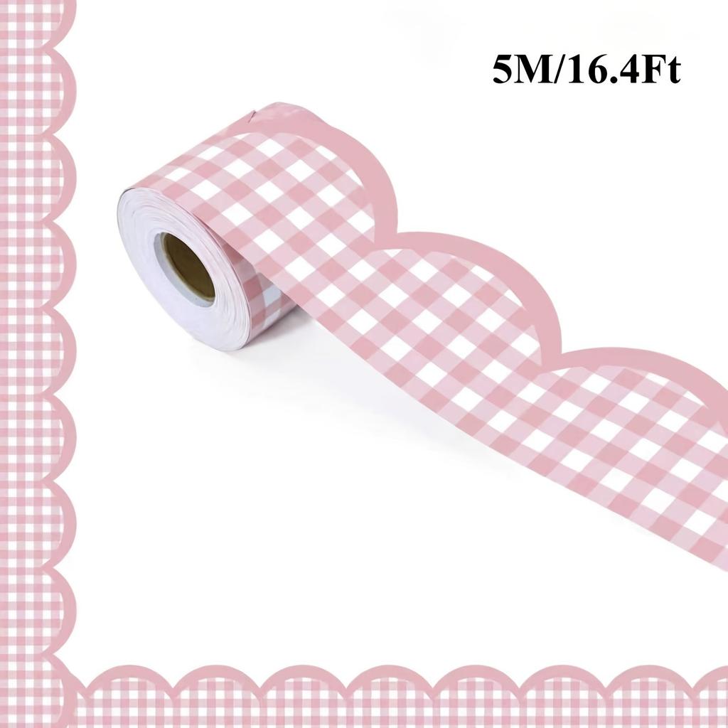 Pink Grid Bulletin Board Border -16.4ft Self-Adhesive Decorative Trim for Classroom Blackboards,School, Home & Office Wall Decor
