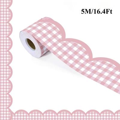 Pink Grid Bulletin Board Border -16.4ft Self-Adhesive Decorative Trim for Classroom Blackboards,School, Home & Office Wall Decor