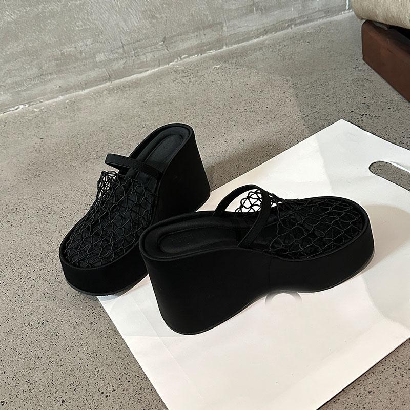 

Fashion Fashion Round Toe Platform Ladies Wedges Slippers Shoes Thick Soled Mesh Women Wedges Slippers Mules Sandals Shoes Female Slides 35 чёрный