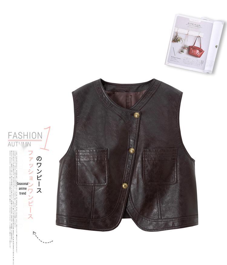 Women's Short Sheepskin Leather Motorcycle Vest - Autumn/Winter Korean Style Outerwear