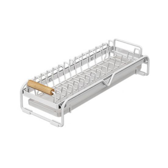 Dish Storage Rack Drawer Type Carbon Steel Frame Wooden Handle Organizer Rational Use of Space Drying Rack for Kitchen