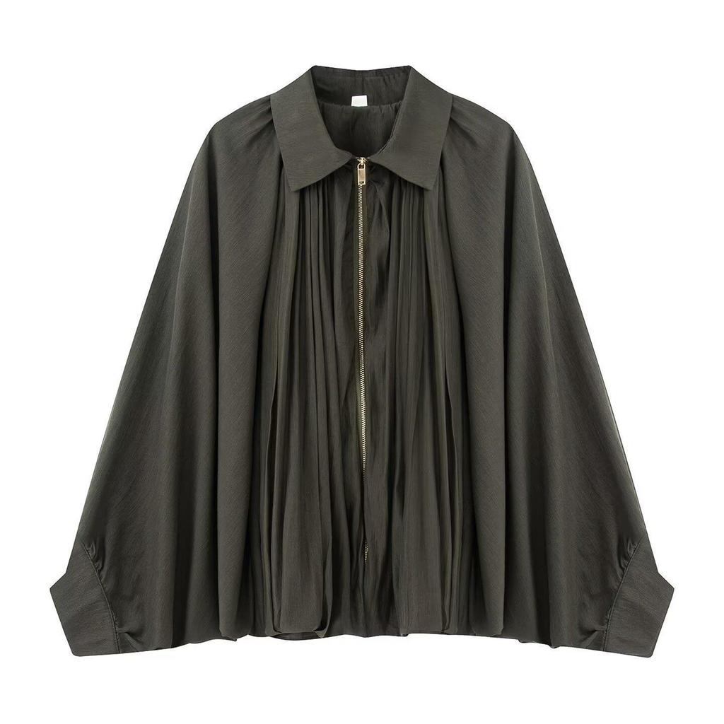 Women's Solid Color Fashionable Sleeve Long Sleeved Zipper Casual Top Jacket Jacket