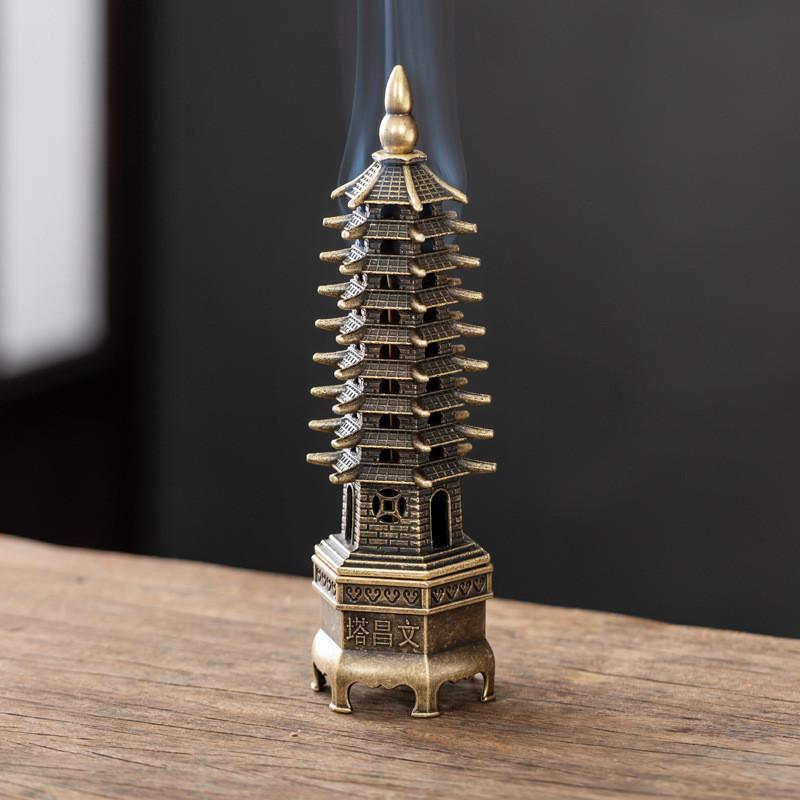 Classical Alloy Wenchang Tower Incense Burner For Home Office Decor And Spiritual Use