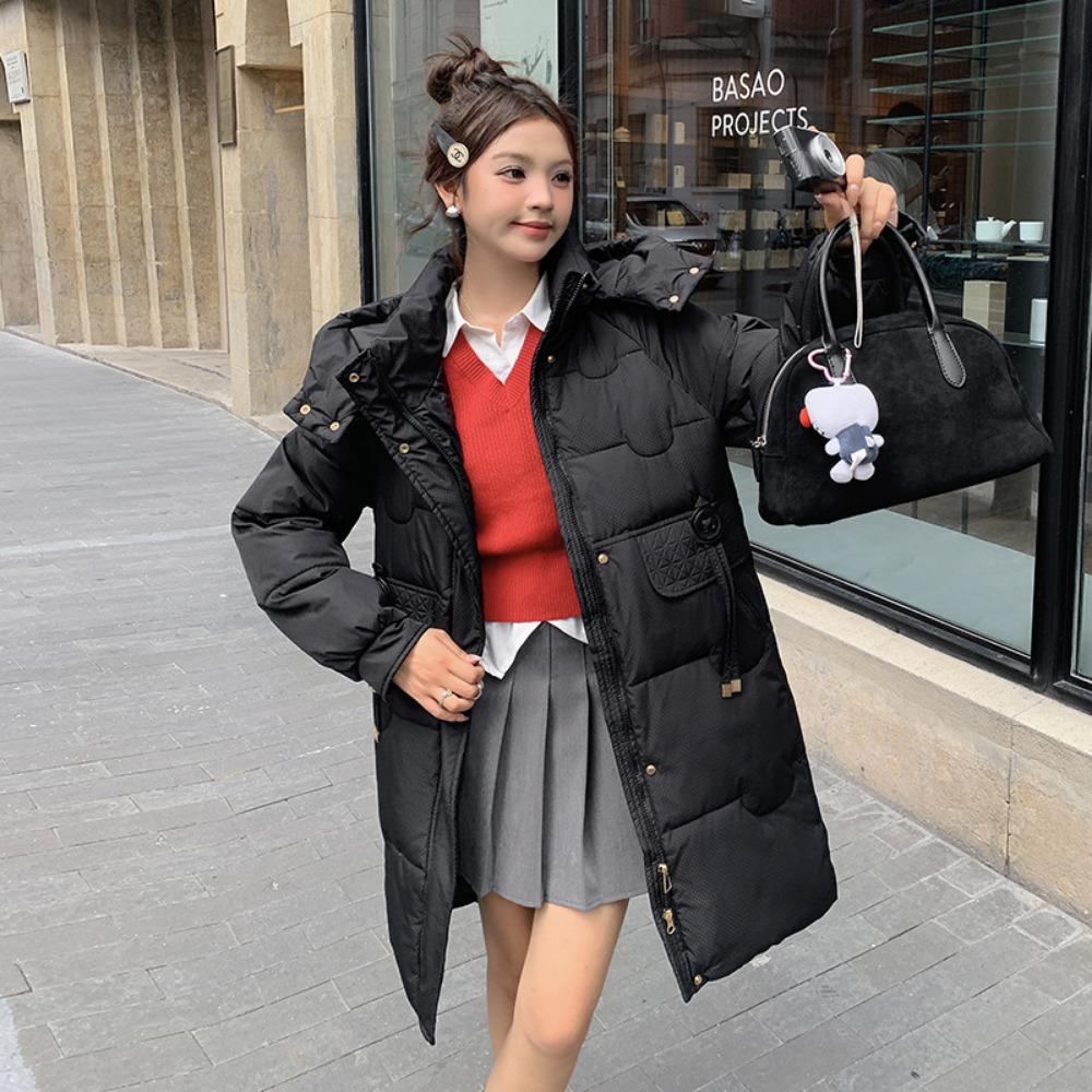 

Модная женская пуховая одежда средней длины, свободная зимняя, стеганая куртка с капюшоном XXXL чёрный