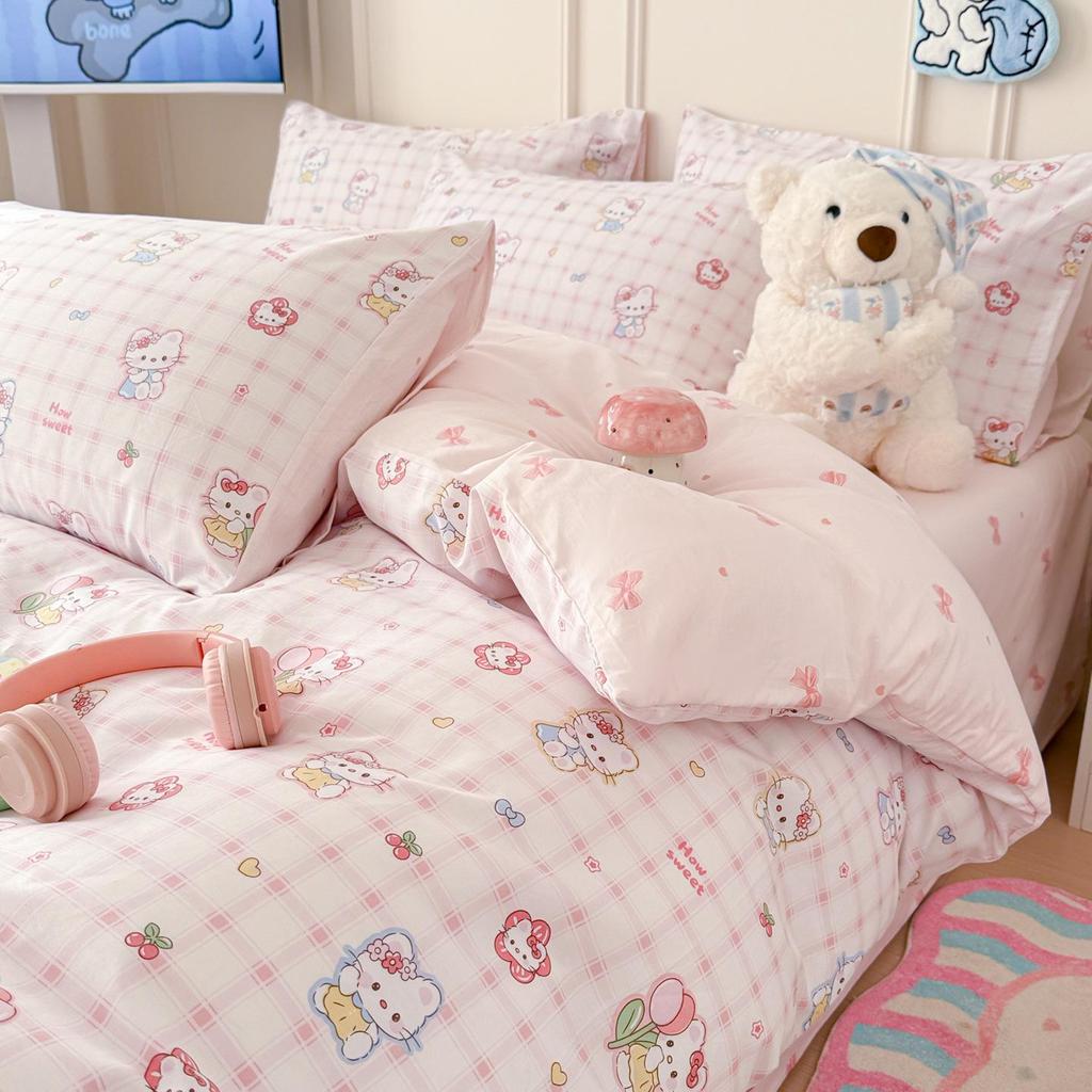 Bavlněné povlečení s kresleným potiskem na jaro a léto: Měkké, Šetrné k pokožce, Svieží styl, 4dílné.