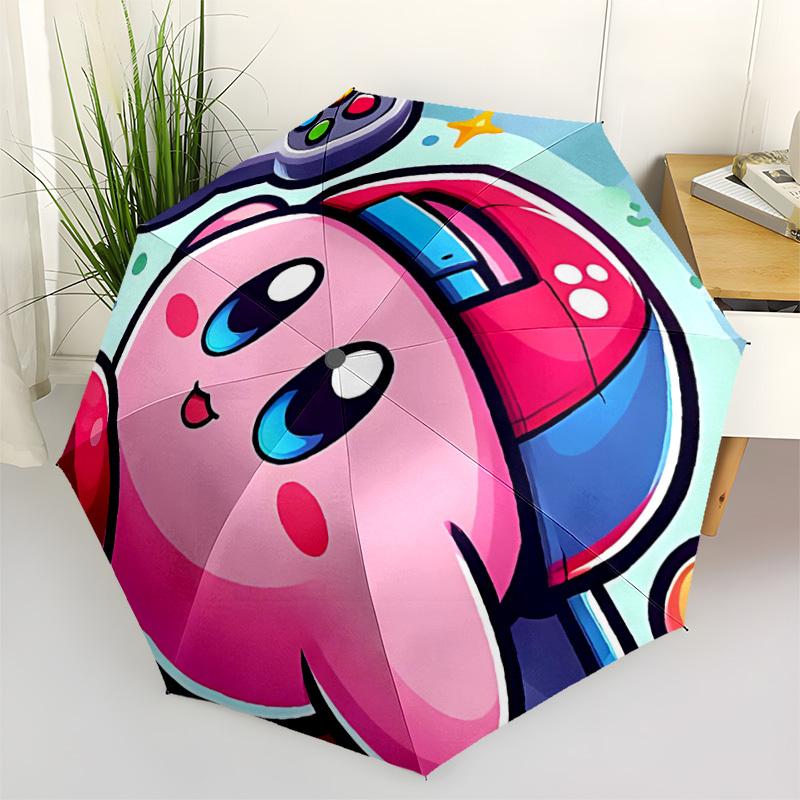1PC Gamer Kirby Automatic Folding Umbrella - Compact 8-Rib Design, Durable Plastic & Iron, Daily Use F010605
