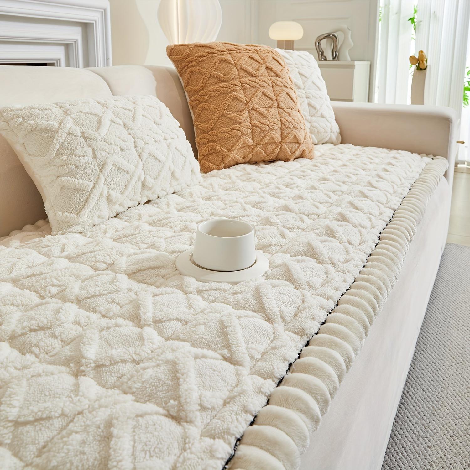 

Solid Color Thicken Plush Sofa Cover Simple Furniture Protector Universal Non-slip Washable Couch Blanket for Living Room 59*27.6in білий