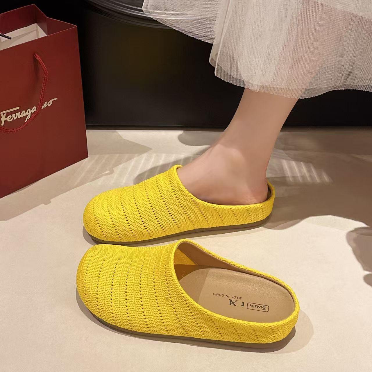 

Hollow breathable bag head slippers women s summer new one-pedal soft-soled non-slip casual knitted slippers 40 жёлтый
