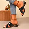 New Style Fashion Women's Gold Low Heels Sandals Women Summer Square Toe Thick Heeled Slippers Woman Plus Size 43 Outdoor Slides