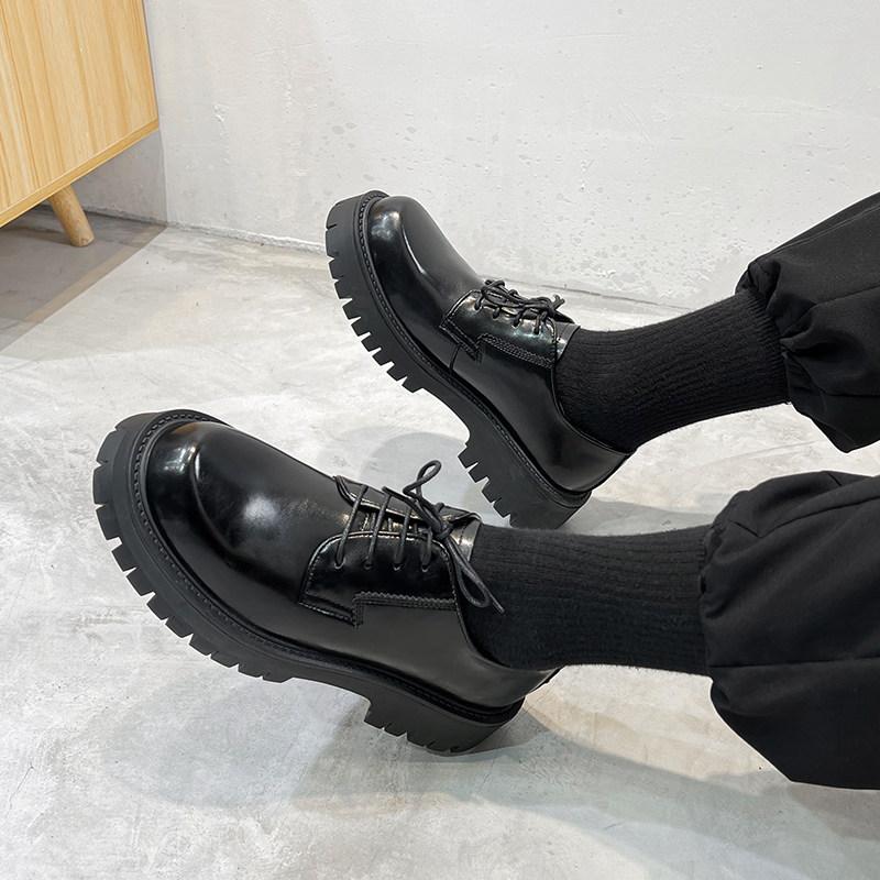 Leather Shoes Winter Dress Business High Sense British Style Big Head Thick Sole Derby Shoes Heightening Casual Shoes