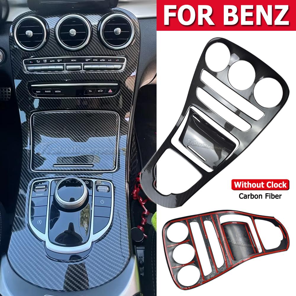 Decorazione Adesivo in Fibra di Carbonio Pannello Copertura Console Centrale Auto Rivestimento ABS Per Mercedes Benz Classe C W205 C180L C200 C300 2015-2018