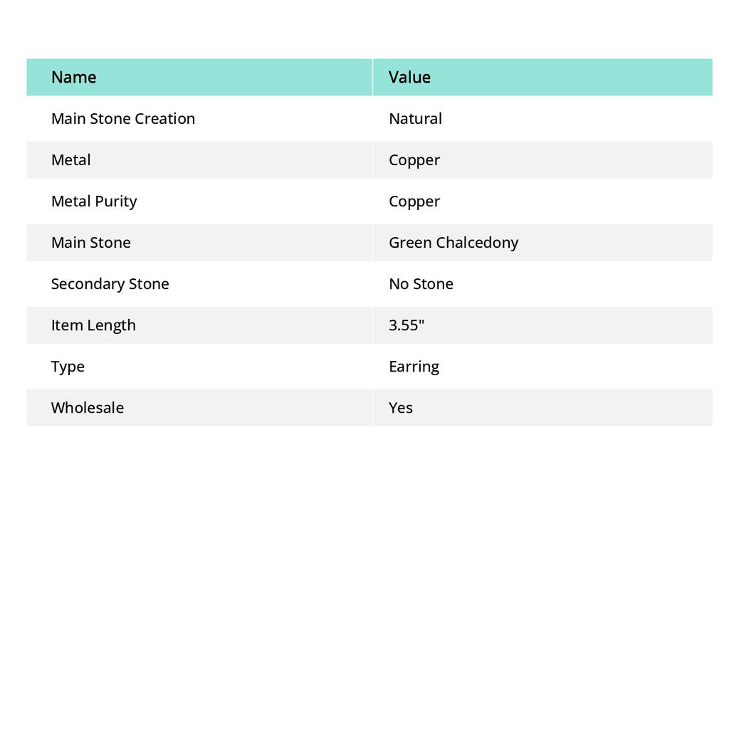 Natural Green Chalcedony Gemstone Copper Wire Wrap Jewelry Earring 3.55" p0p75