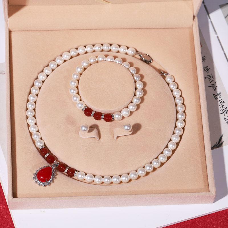 Natürliche Tiefsee-Perlenkette Damen Dreiteiliges Schmuck-Ketten-Set Schlüsselbeinkette Schmuck Muttertagsgeschenk