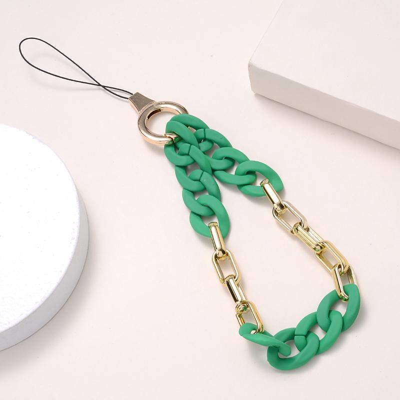 Classic Coloful Cellphone Hanging Cord Simple Metal Acrylic Beaded Mobile Phone Chain For Anti-Loss Telephone Lanyard Tether