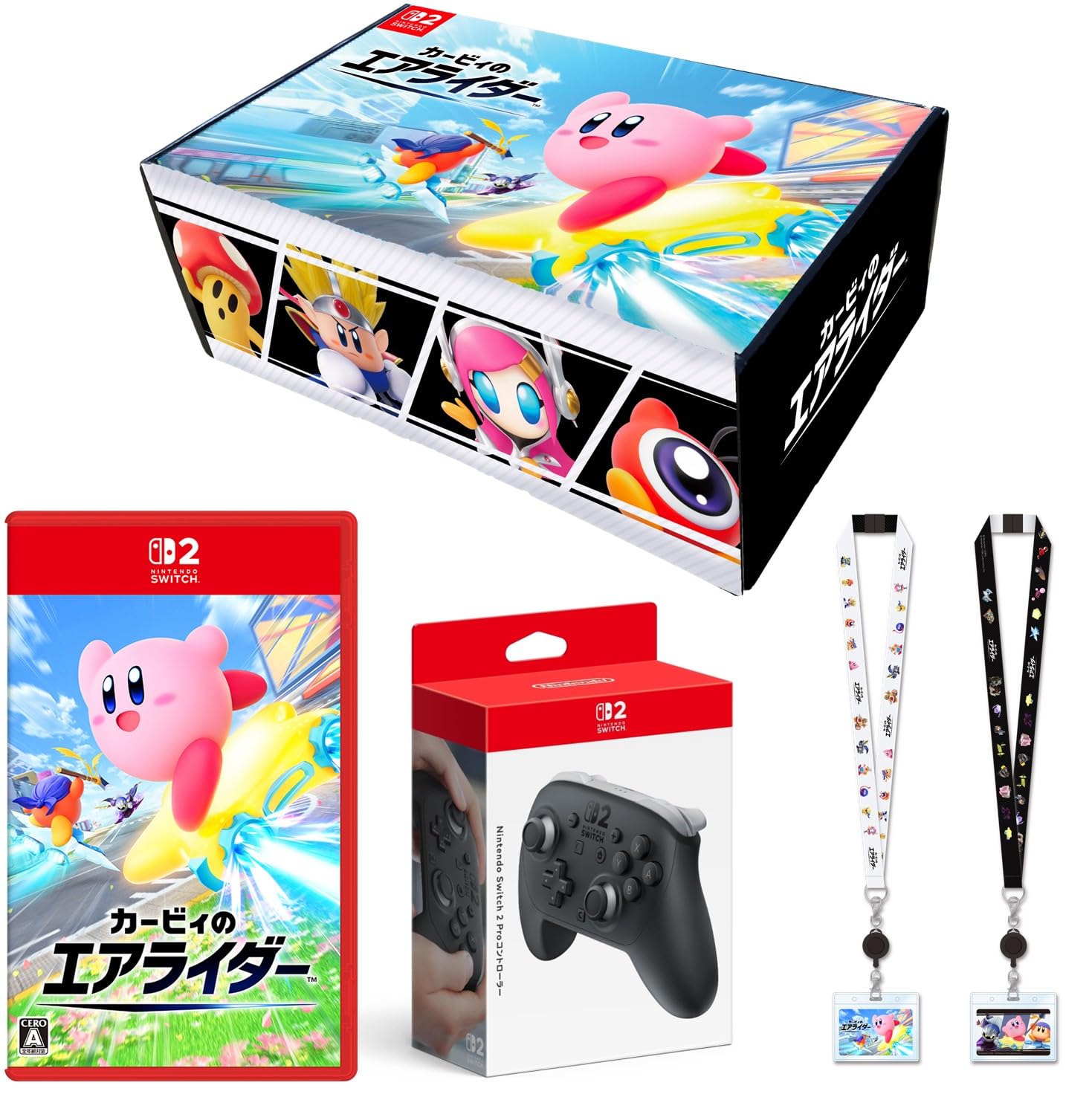 

Includes Kirby Air Rider Switch 2 design a genuine Nintendo Switch 2 Pro and an original neck strap ID card as a - (original box), Controller, (with