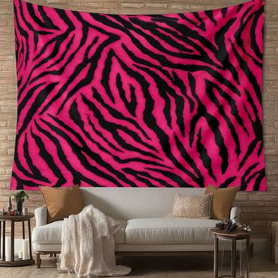 Zebra Print Tapestry Neon Pink Animal Pattern Polyester Wall Decor AllSeason Use for Living Room Bedroom Flat Printed