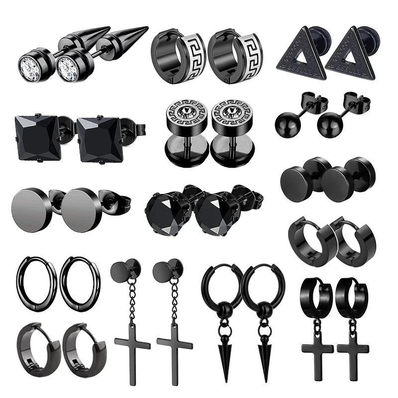 1 Pairs Black Stainless Steel Earrings Punk Unisex Geometry Simple Trend Fashion Drop Earrings Women Men Gothic Stud Earrings