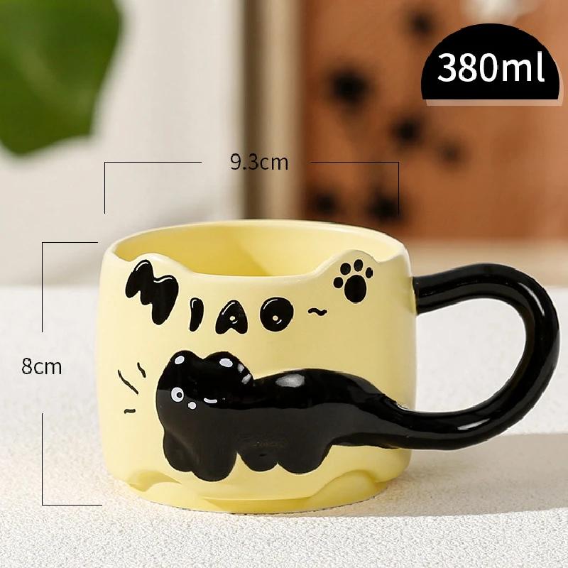 

Милые кошачьи стопки чашек Креативные кружки Кружки с животными Кофейная кружка с молоком и латте Керамические чашки Украшения для дома Аксессуары Питьевая утварь 380ML бежевый