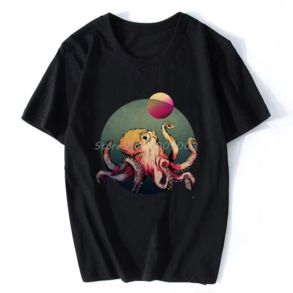 Deep Sea Octopus Funny Vintage T-Shirt Casual  Tshirt Oversized Unisex Tops Men's Clothing Fitness T Shirt