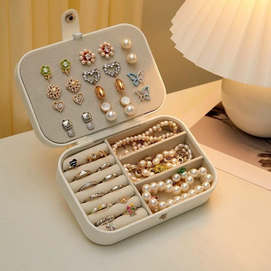 Large Capacity Walnut Wood Pattern Jewelry Box With Multiple Layers For Gift And Travel Storage