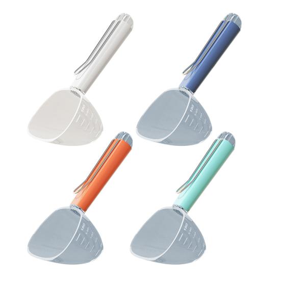 Köpek Maması Küreği Çok Amaçlı Plastik Evcil Hayvan Maması Ölçü Kabı Uzun Saplı 2'si 1 Arada Kapatma Klipsi Köpekler Kediler Kuşlar Maması için