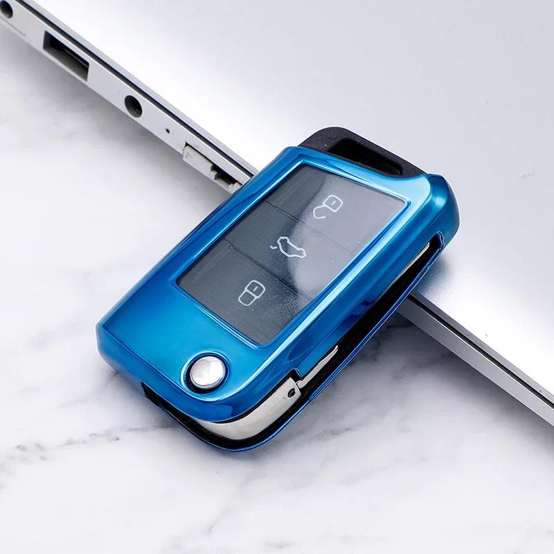 Tpu Car Key Cover for VW Golf 4 5 6 7 GTI MK7 MK6 MK5 Passat 3C T5 Polo 6R Tiguan 2019 Key Protection Case Ring Chain Styling