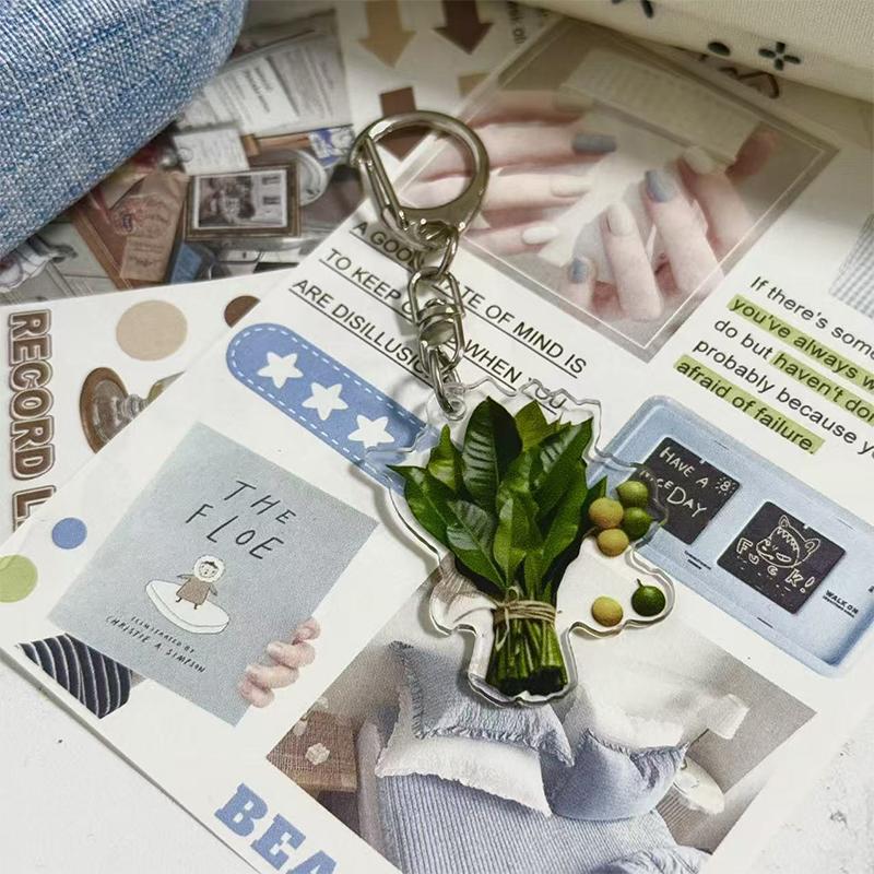 Creative Pomelo Leaf Acrylic Keychains Women Hanger Pendant Decoration Bag Charm Car Keyring Accessories Gifts