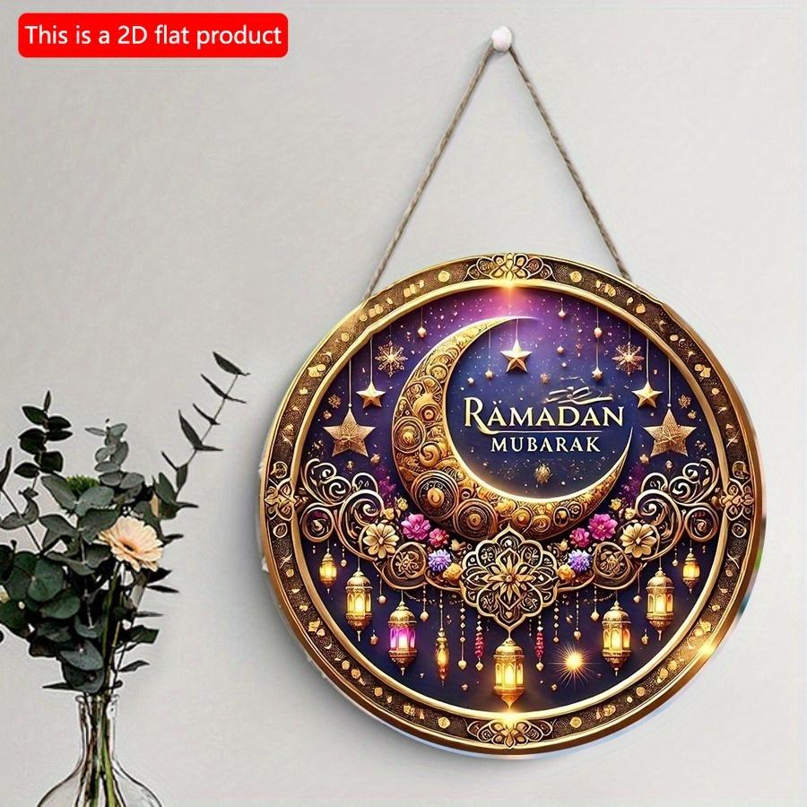2D flach 20*20cm 1 Stück Ramadan Mubarak Mond Sterne Thema Wunderschöner Retro-Stil Runde Holzornamente, Islamische Muslimische Szene höchste Qualität Party Front