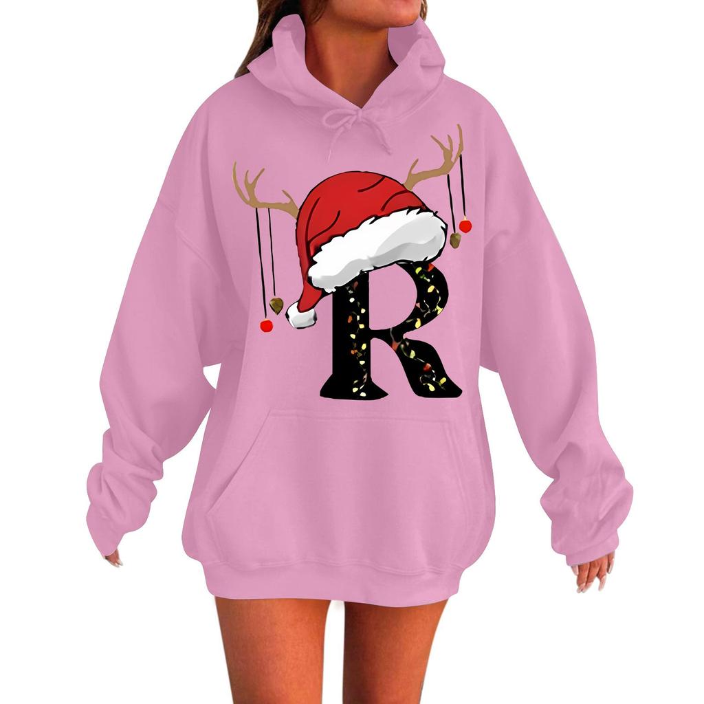 Ladies Fashion Casual Long Sleeve Printed Round Neck Hoodie Pullover Top With Pockets